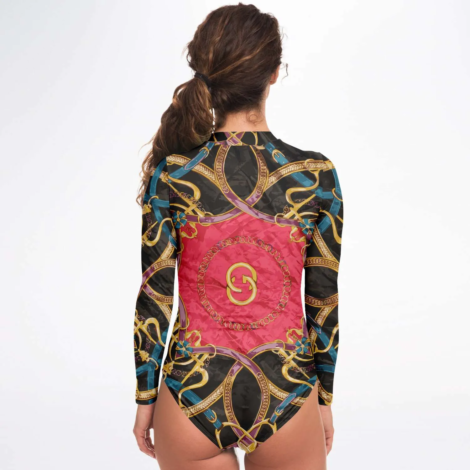 Pink Equestrian Scarf Print Body Suit
