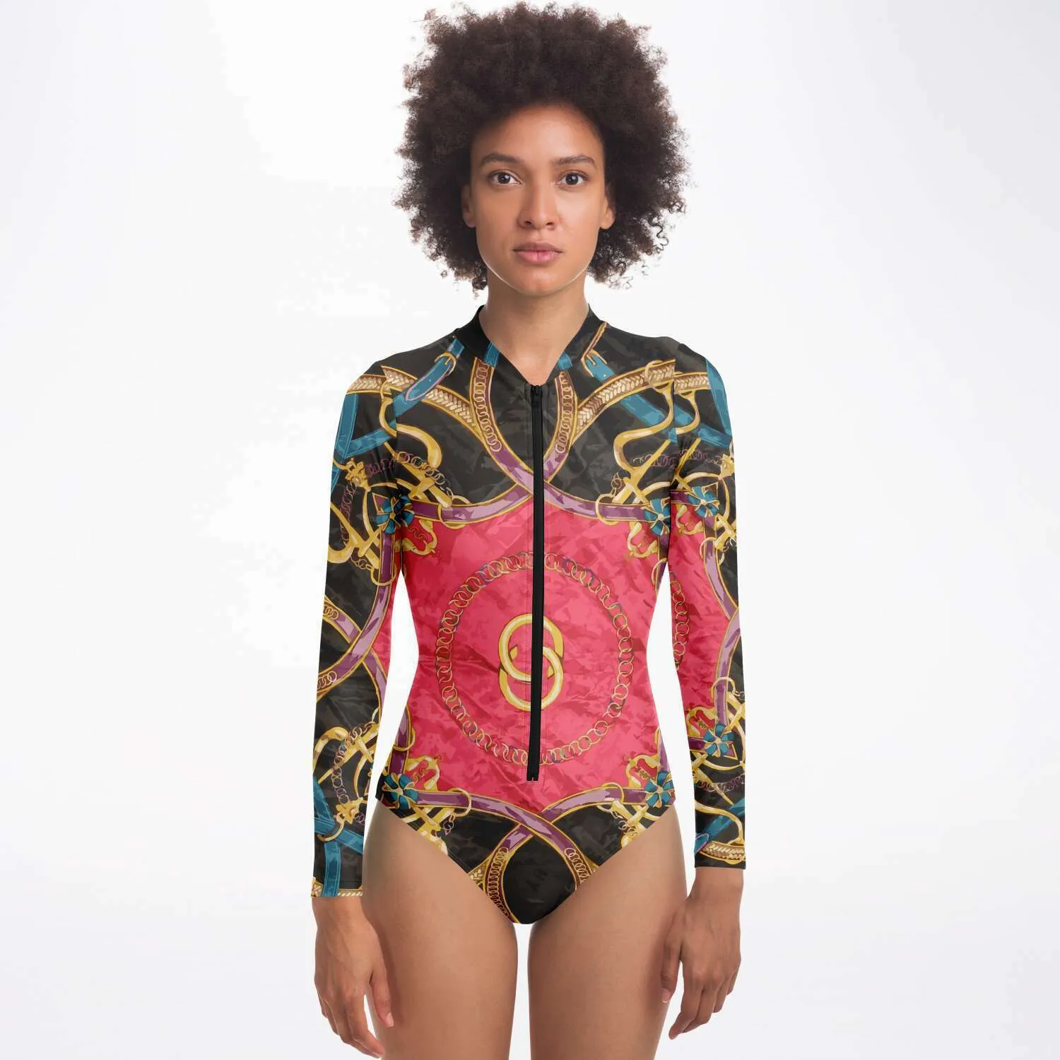 Pink Equestrian Scarf Print Body Suit
