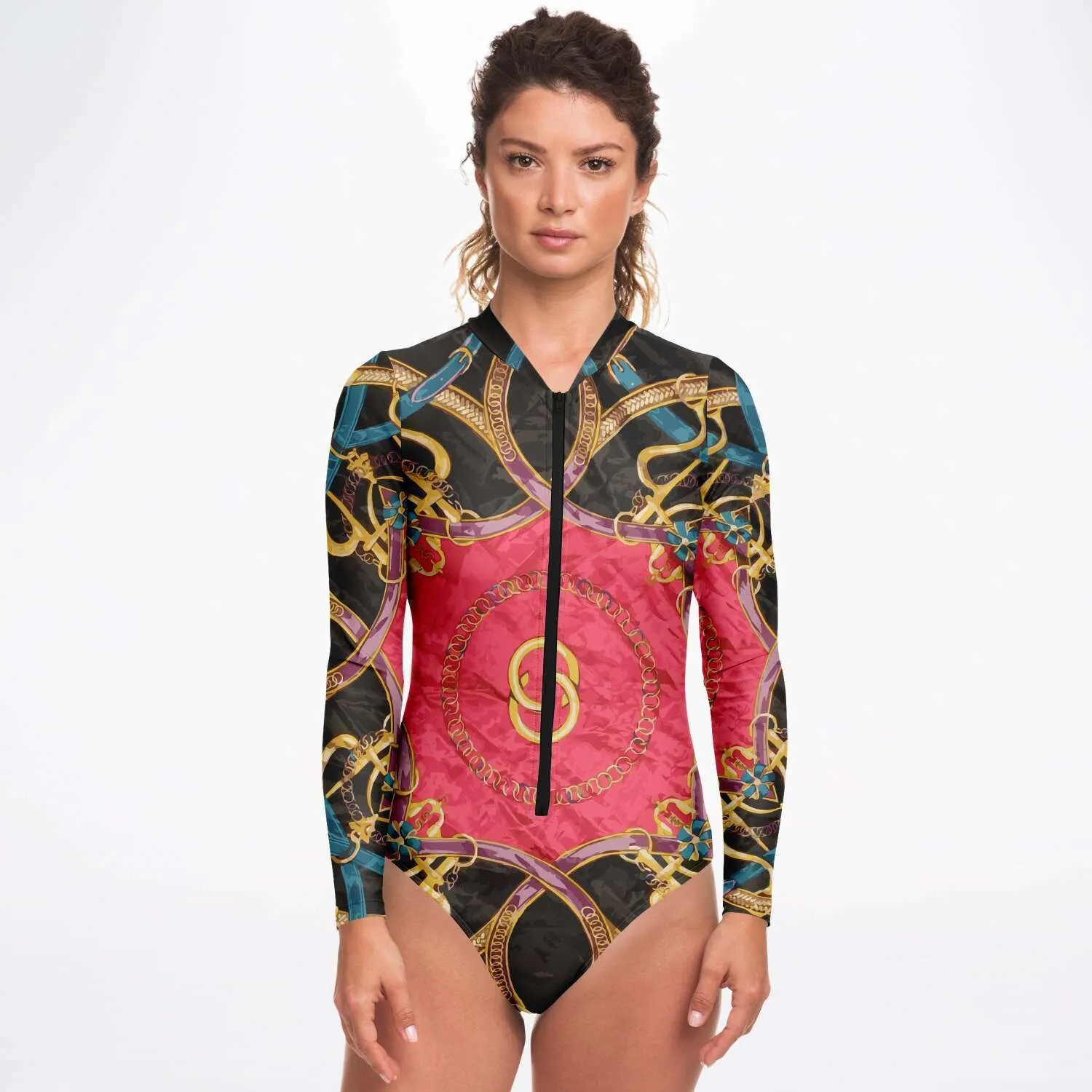 Pink Equestrian Scarf Print Body Suit