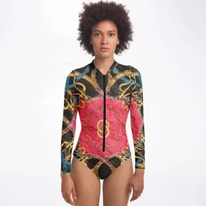 Pink Equestrian Scarf Print Body Suit