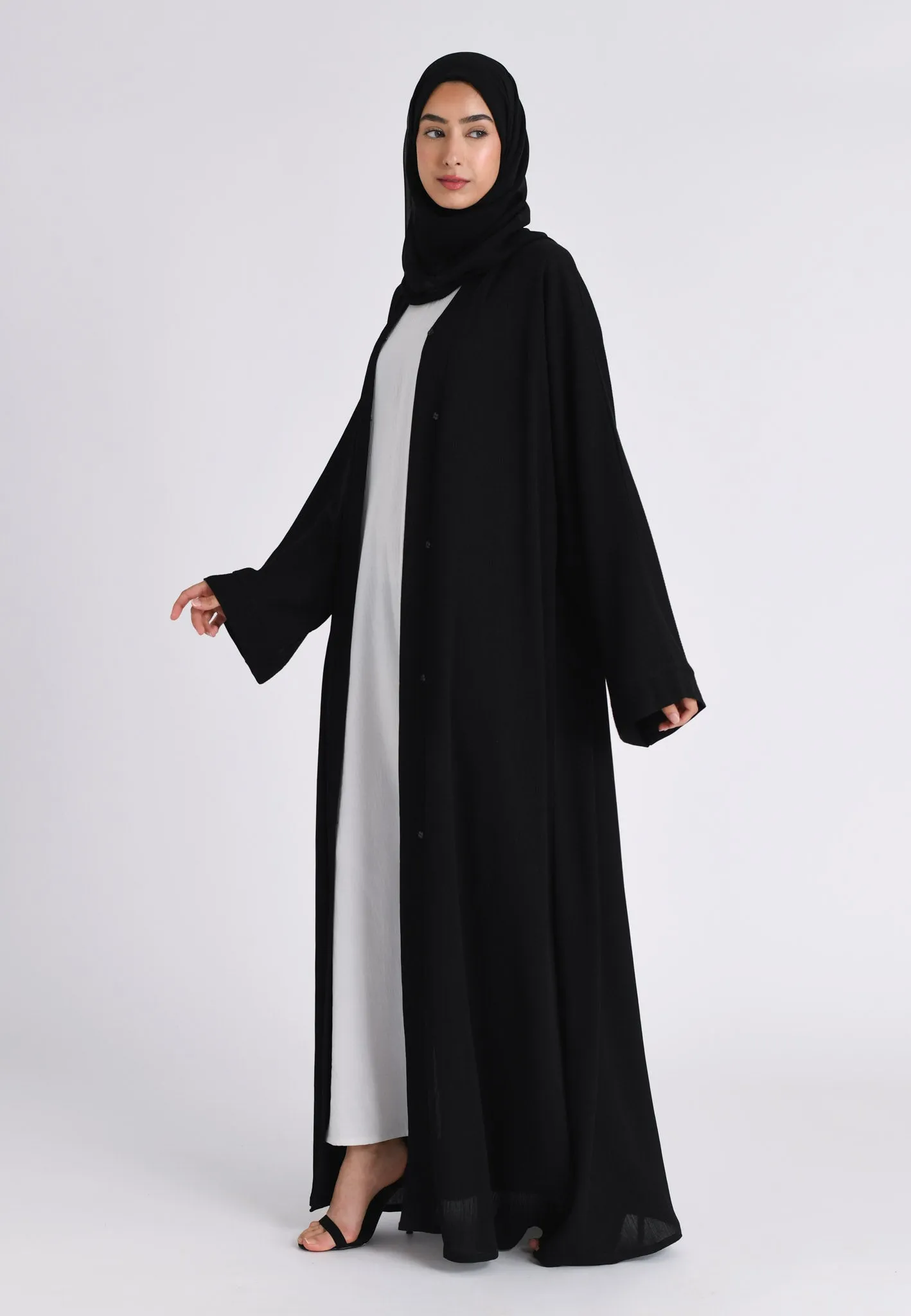 Plain Black Textured Open Abaya (Premium)