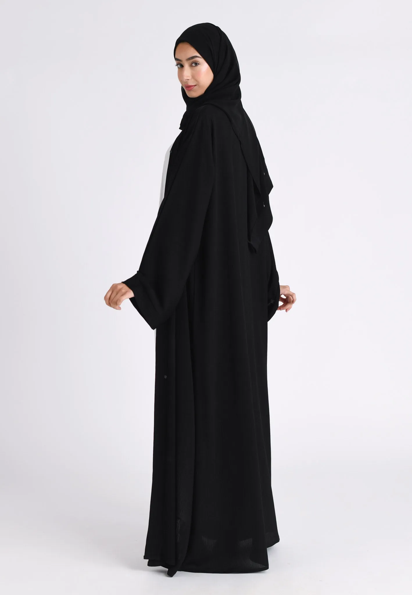 Plain Black Textured Open Abaya (Premium)