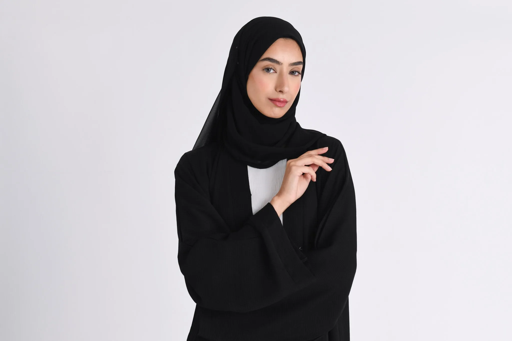 Plain Black Textured Open Abaya (Premium)