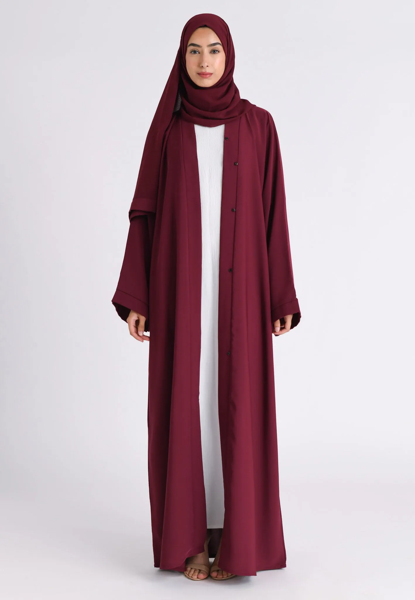 Plain Burgundy Open Abaya (Premium)