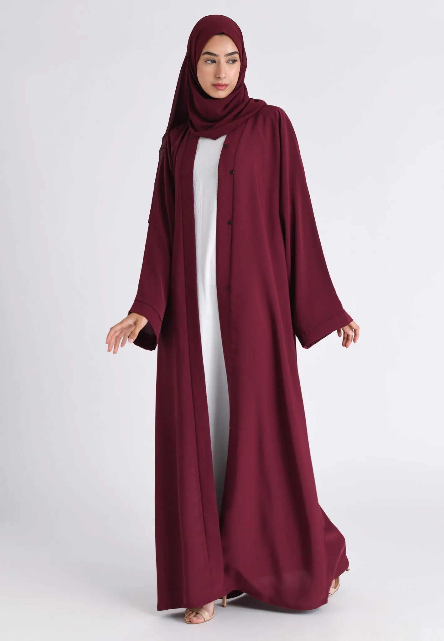 Plain Burgundy Open Abaya (Premium)