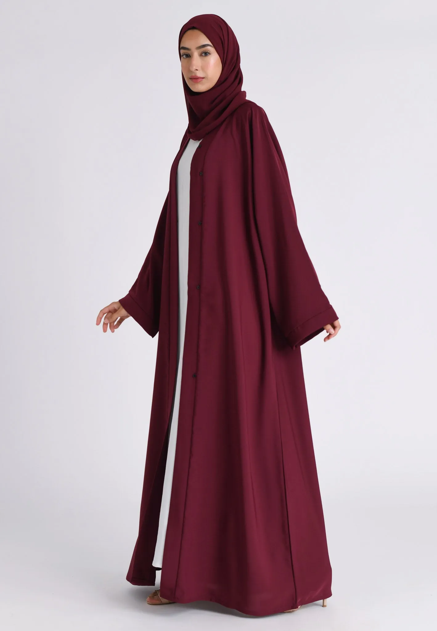 Plain Burgundy Open Abaya (Premium)