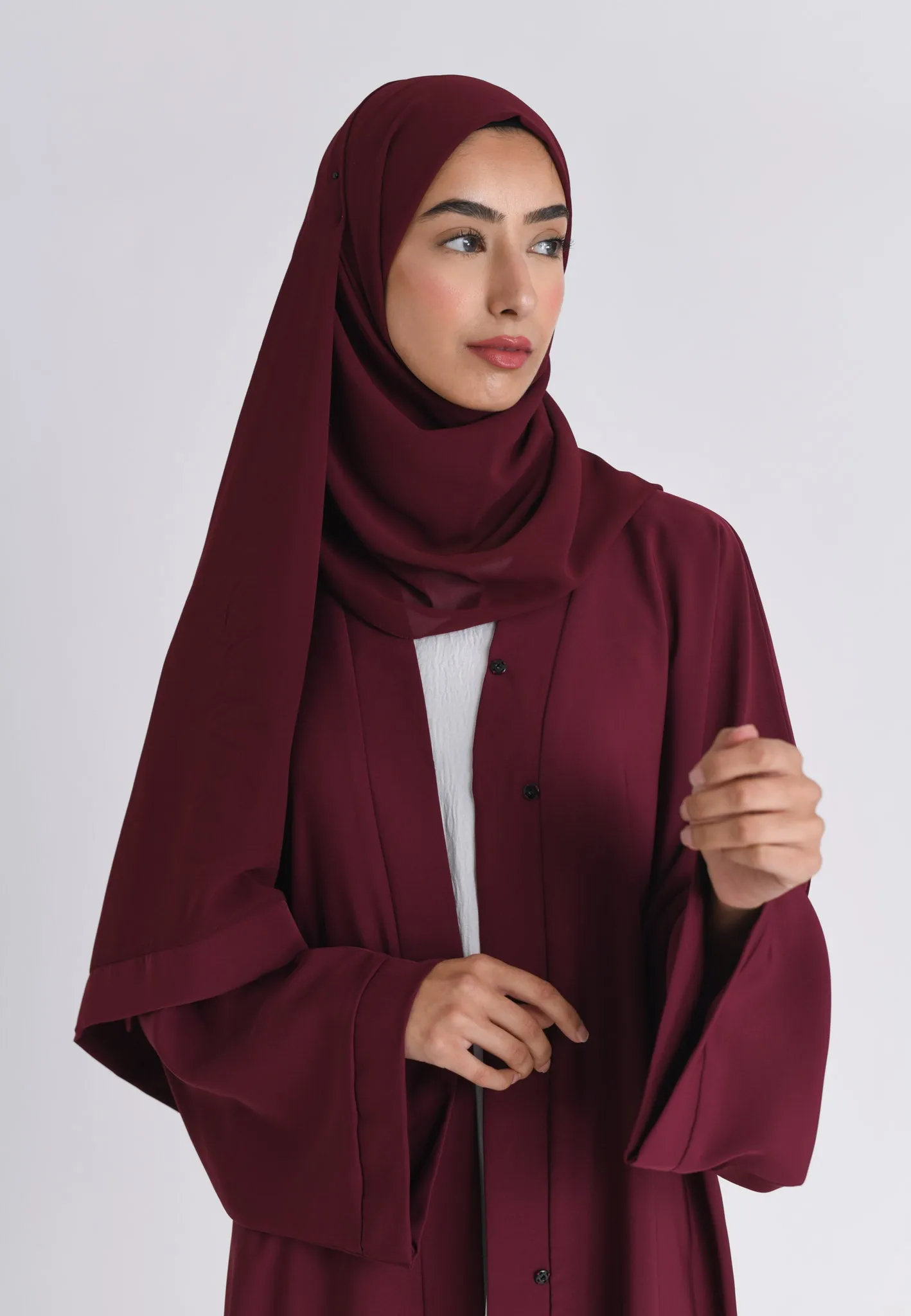 Plain Burgundy Open Abaya (Premium)