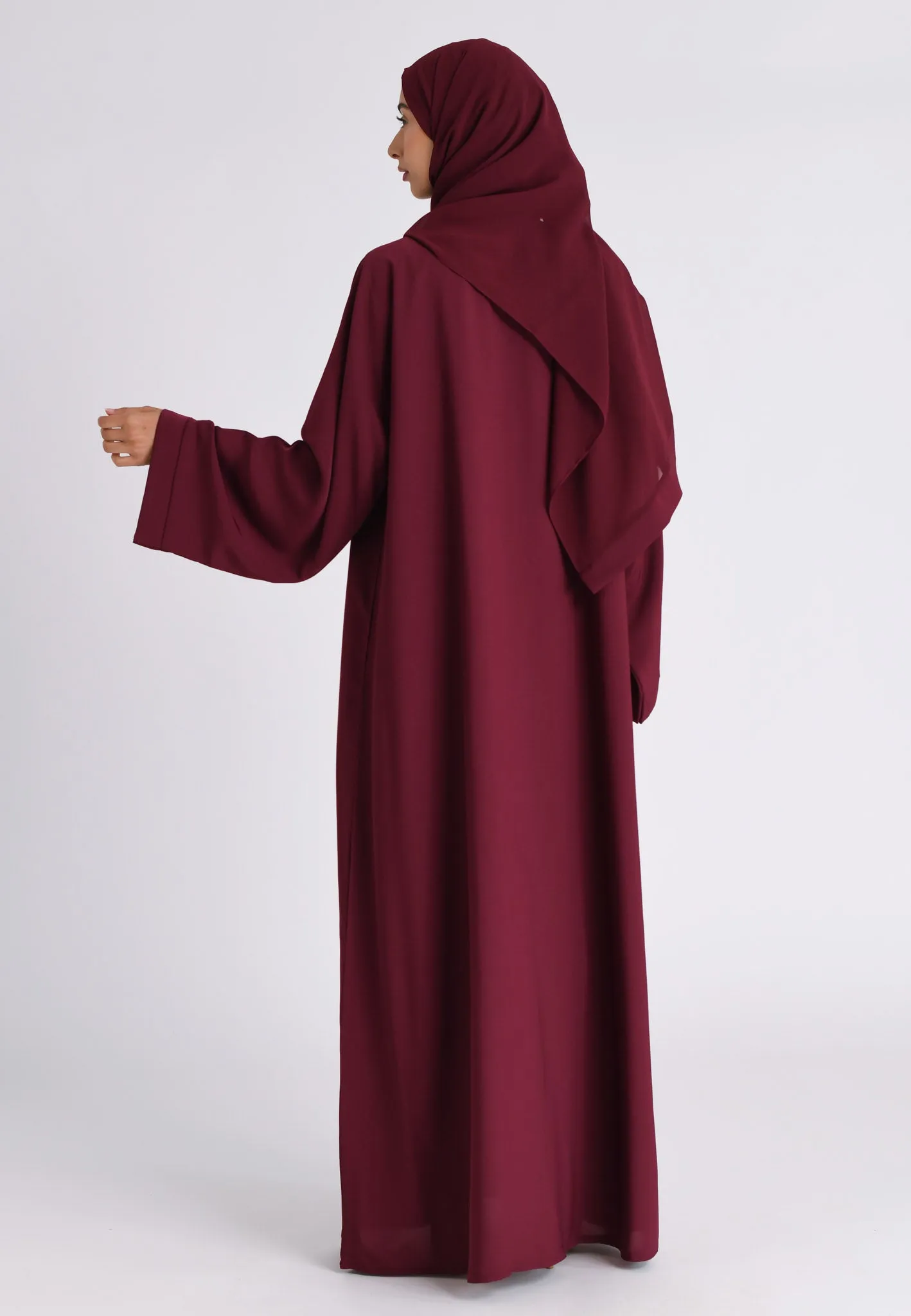 Plain Burgundy Open Abaya (Premium)