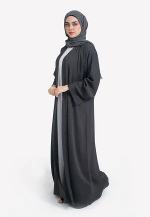 Plain Charcoal Grey Textured Open Abaya