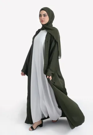 Plain Olive Green Textured Open Abaya