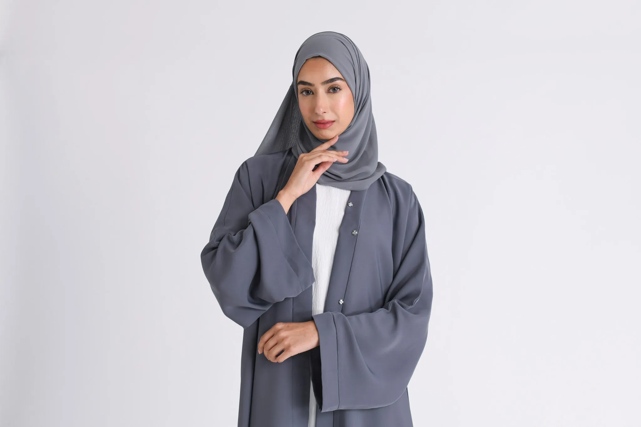 Plain Pearl Grey Open Abaya (Premium)
