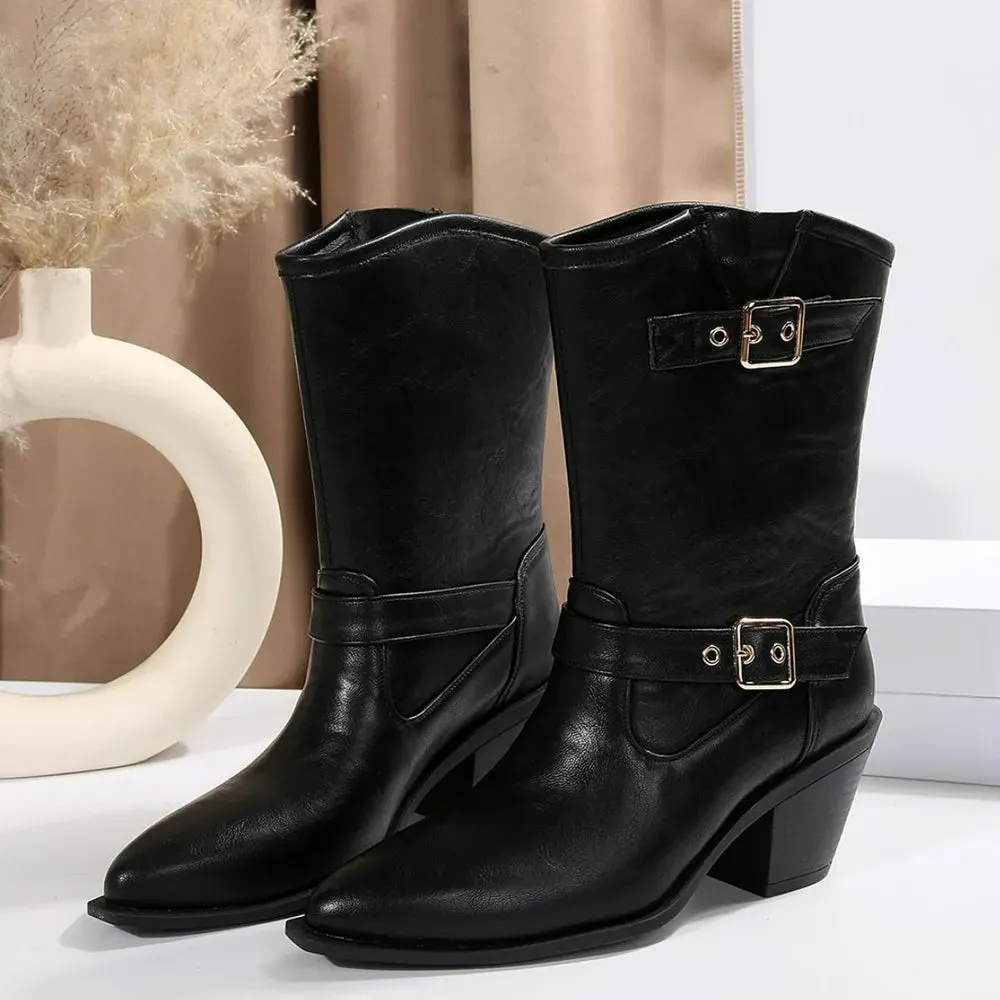 Point Toe Block Heels Boots