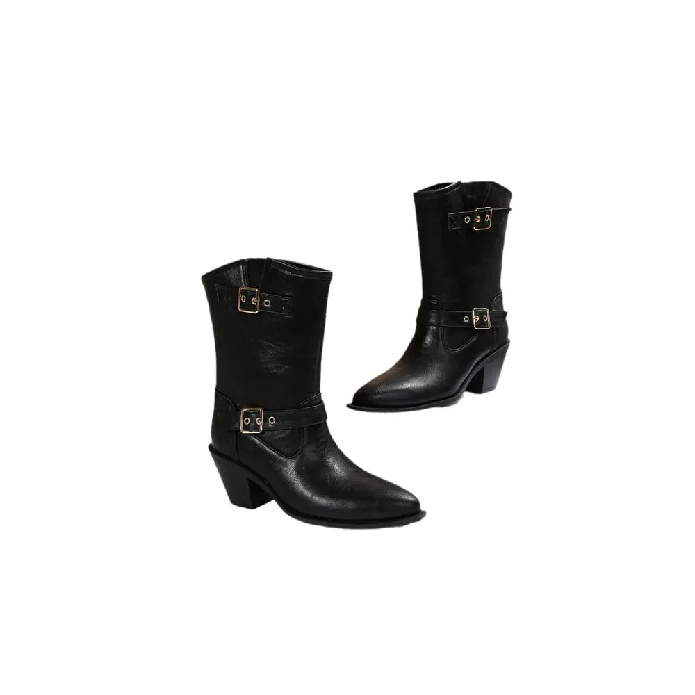 Point Toe Block Heels Boots