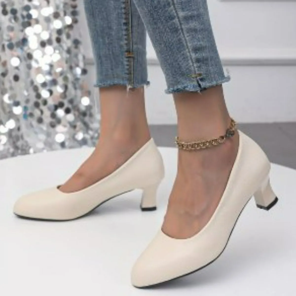 Point Toe Block Heels Pumps