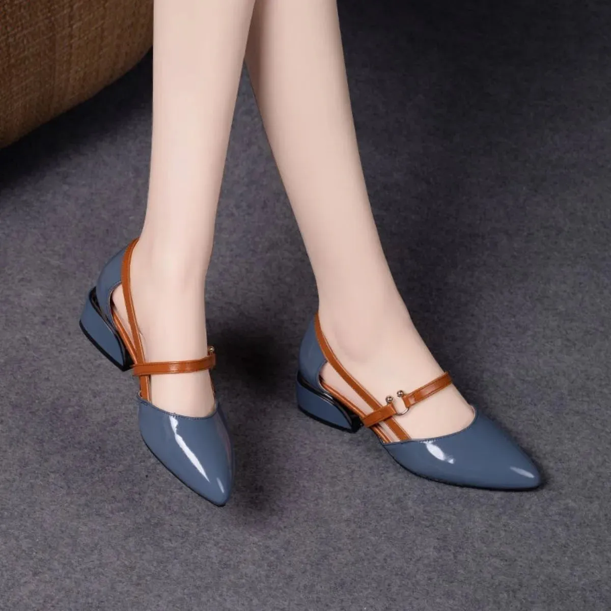 Point Toe Block Heels Pumps
