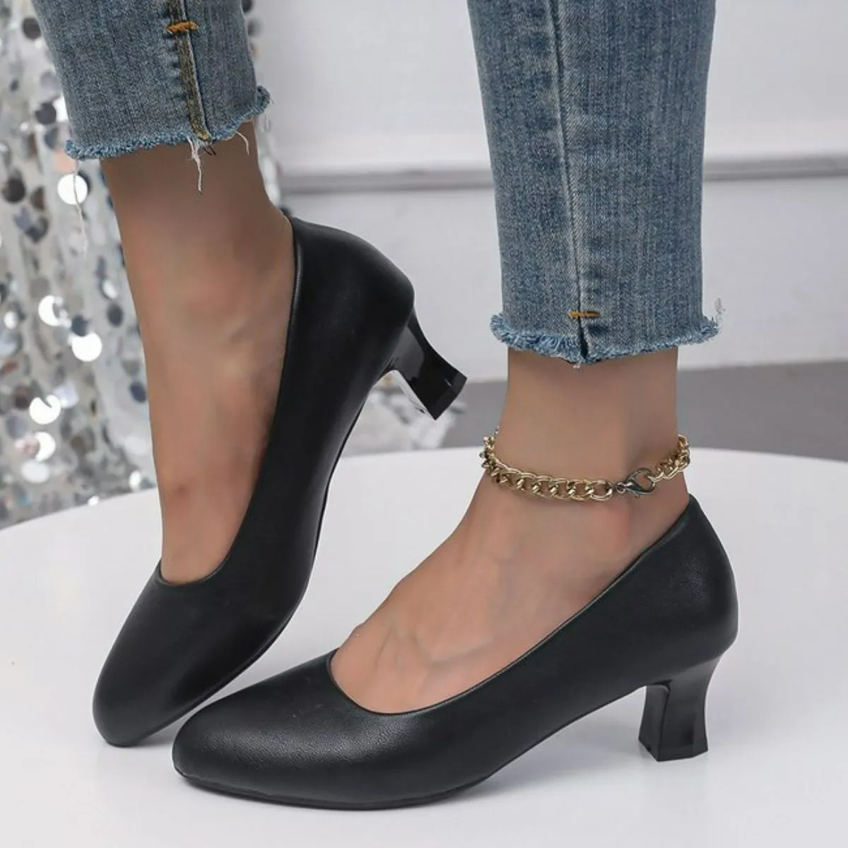 Point Toe Block Heels Pumps