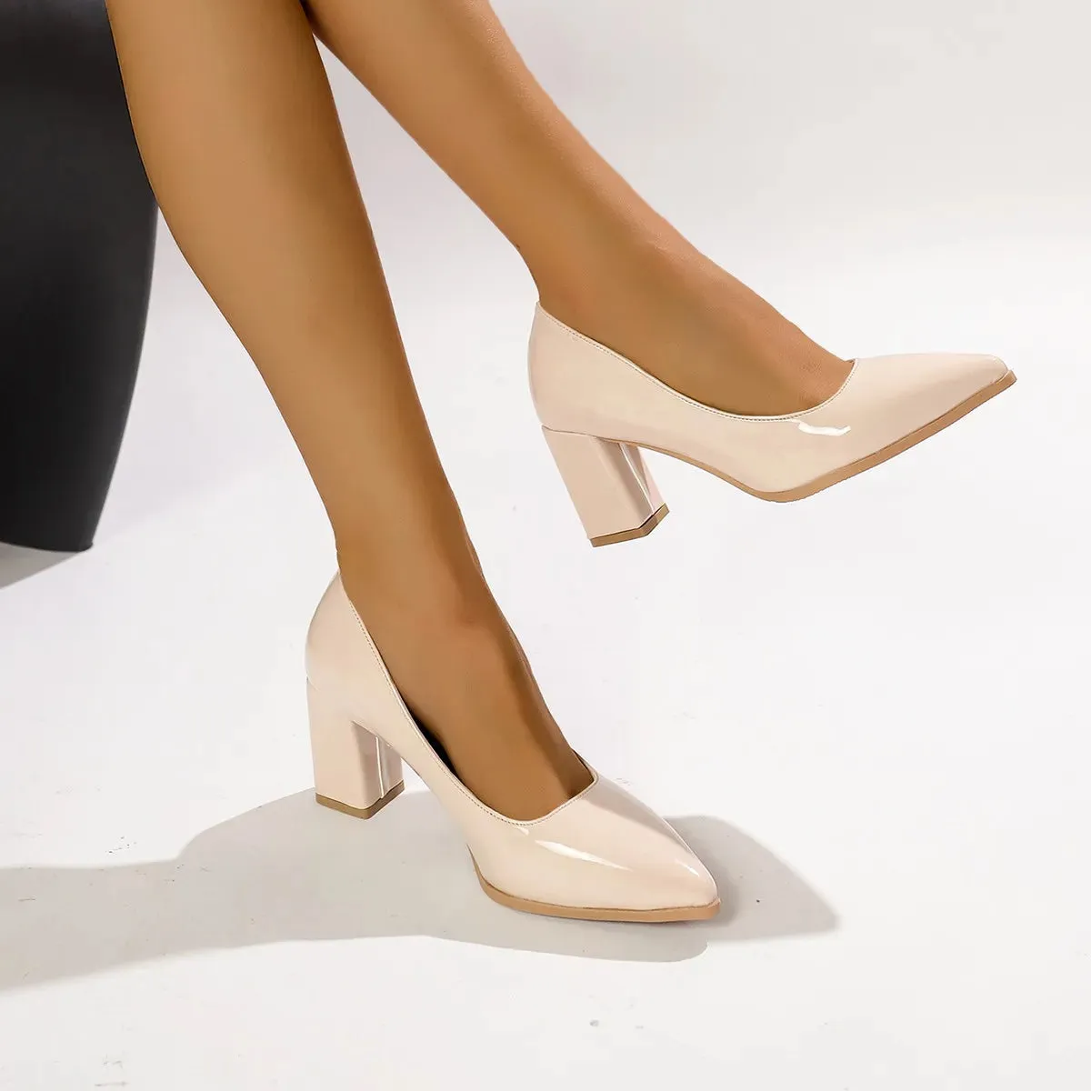 Point Toe Block Heels Pumps