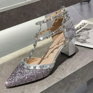 Point Toe Block Heels Pumps