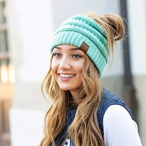 Ponytail Beanie, Infinity Scarf & Gloves Matching Set by Funky Junque