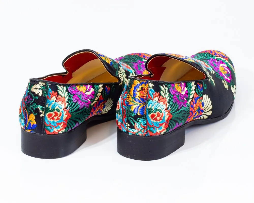 Premium Black Multicolor Floral Loafers for men designer slip on casual / dress shoes – Luxury