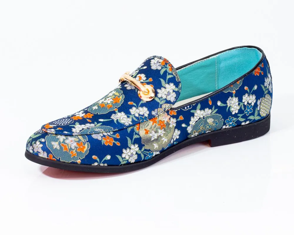 Premium Blue Golden Multicolor Loafers for men designer slip on casual / dress shoes – Luxury