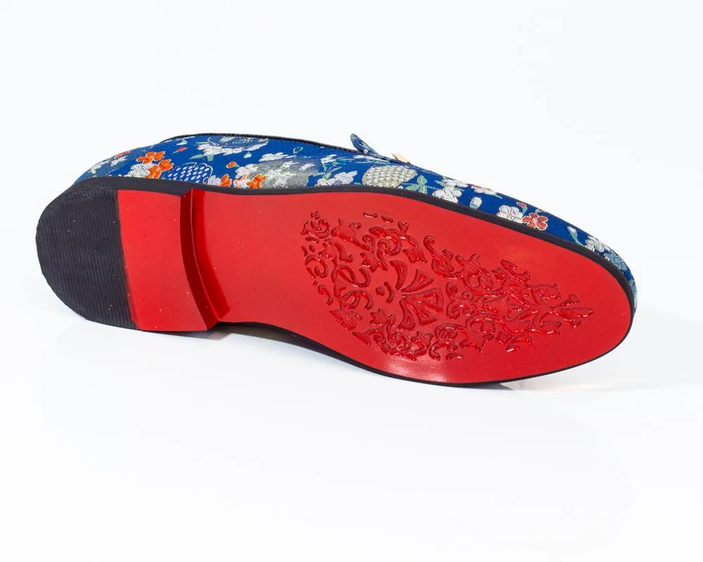 Premium Blue Golden Multicolor Loafers for men designer slip on casual / dress shoes – Luxury