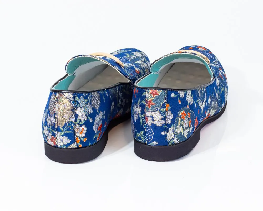 Premium Blue Golden Multicolor Loafers for men designer slip on casual / dress shoes – Luxury