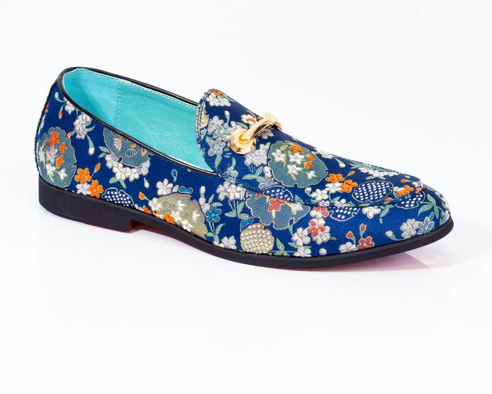 Premium Blue Golden Multicolor Loafers for men designer slip on casual / dress shoes – Luxury