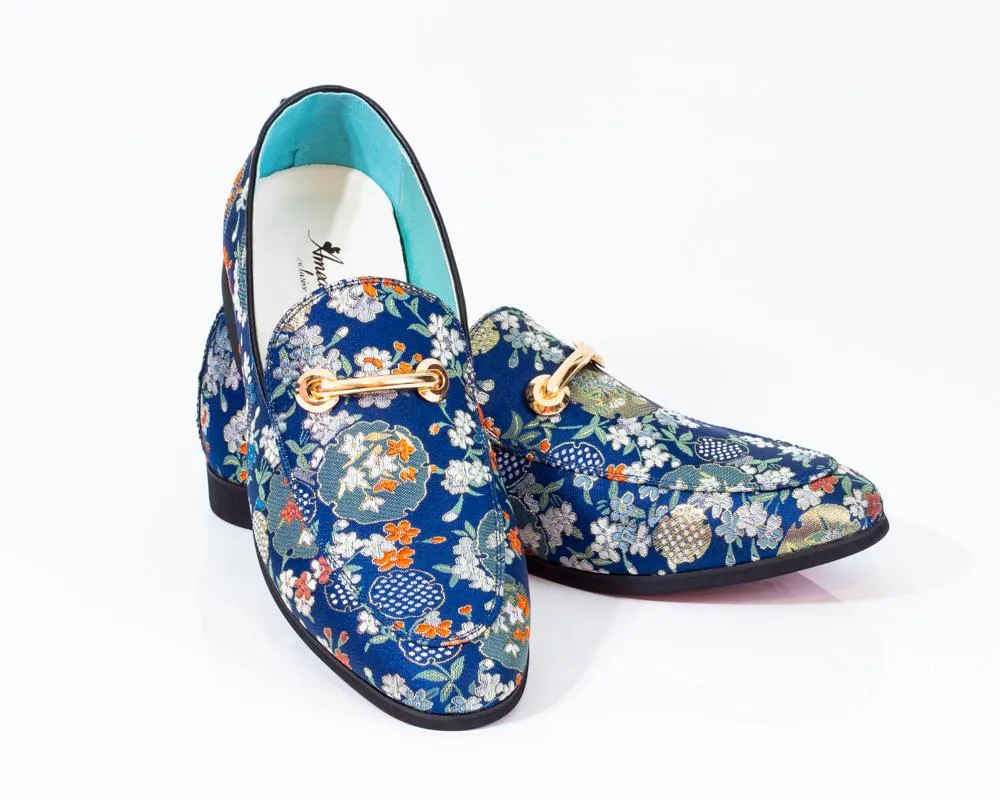Premium Blue Golden Multicolor Loafers for men designer slip on casual / dress shoes – Luxury