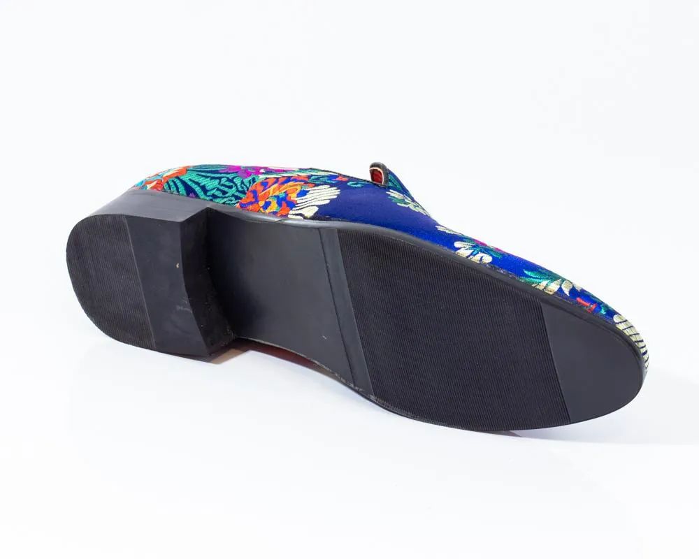 Premium Blue Multicolor Floral Loafers for men designer slip on casual / dress shoes – Luxury