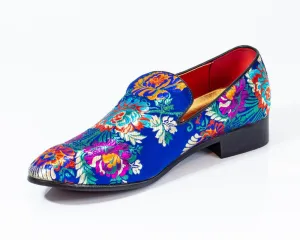Premium Blue Multicolor Floral Loafers for men designer slip on casual / dress shoes – Luxury