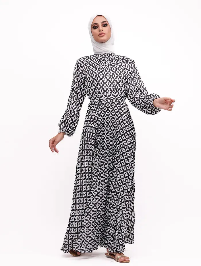 Printed Satin Pleat Maxi - Aztec Black