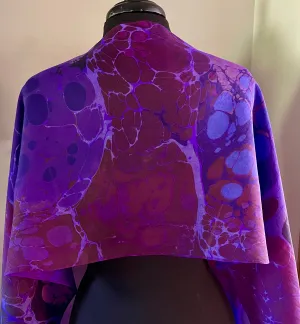 Purple Kandinsky.  Water Marbled Habotai Silk 14x72.