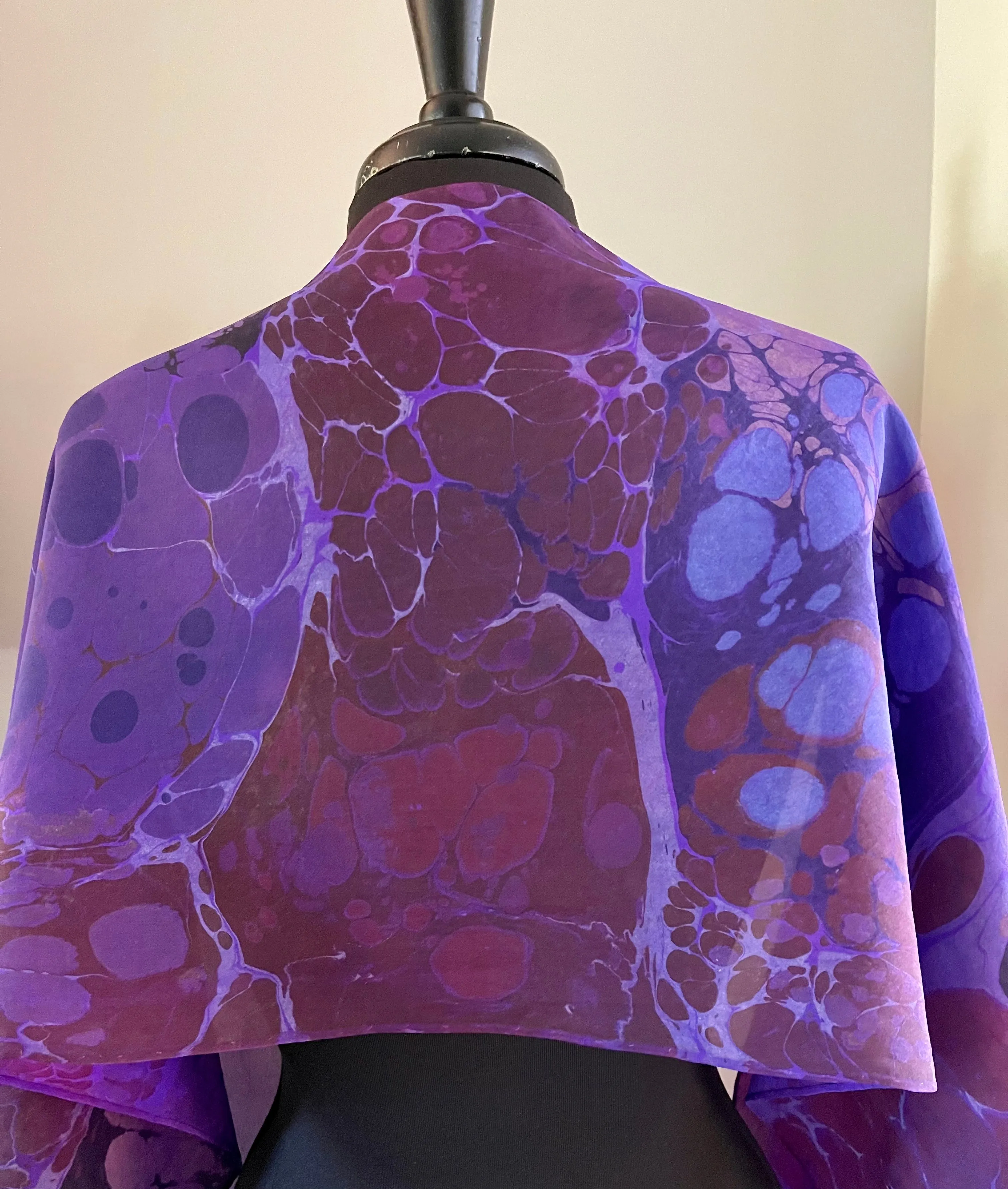 Purple Kandinsky.  Water Marbled Habotai Silk 14x72.