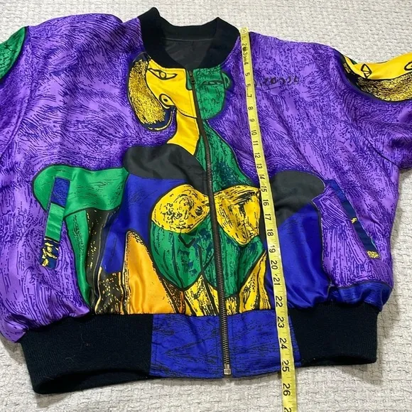 RARE Vintage 80-90s Picasso All Over Graphic SILK STREETWEAR BOMBER JACKET SCARF