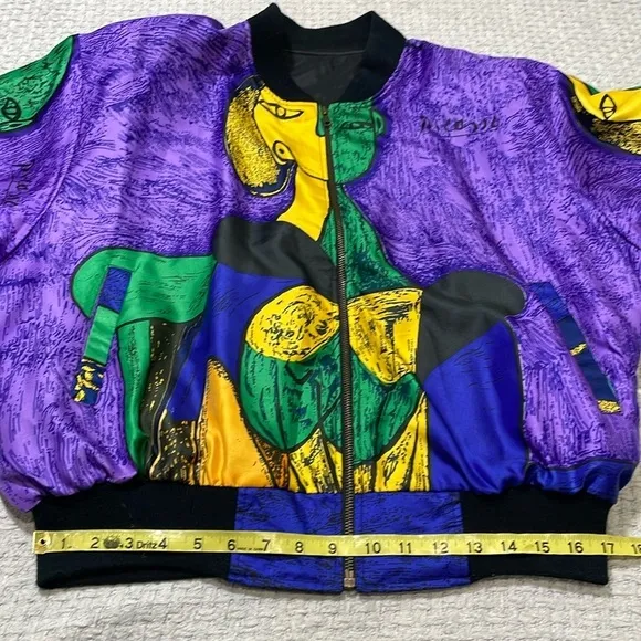 RARE Vintage 80-90s Picasso All Over Graphic SILK STREETWEAR BOMBER JACKET SCARF
