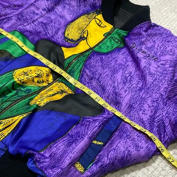 RARE Vintage 80-90s Picasso All Over Graphic SILK STREETWEAR BOMBER JACKET SCARF