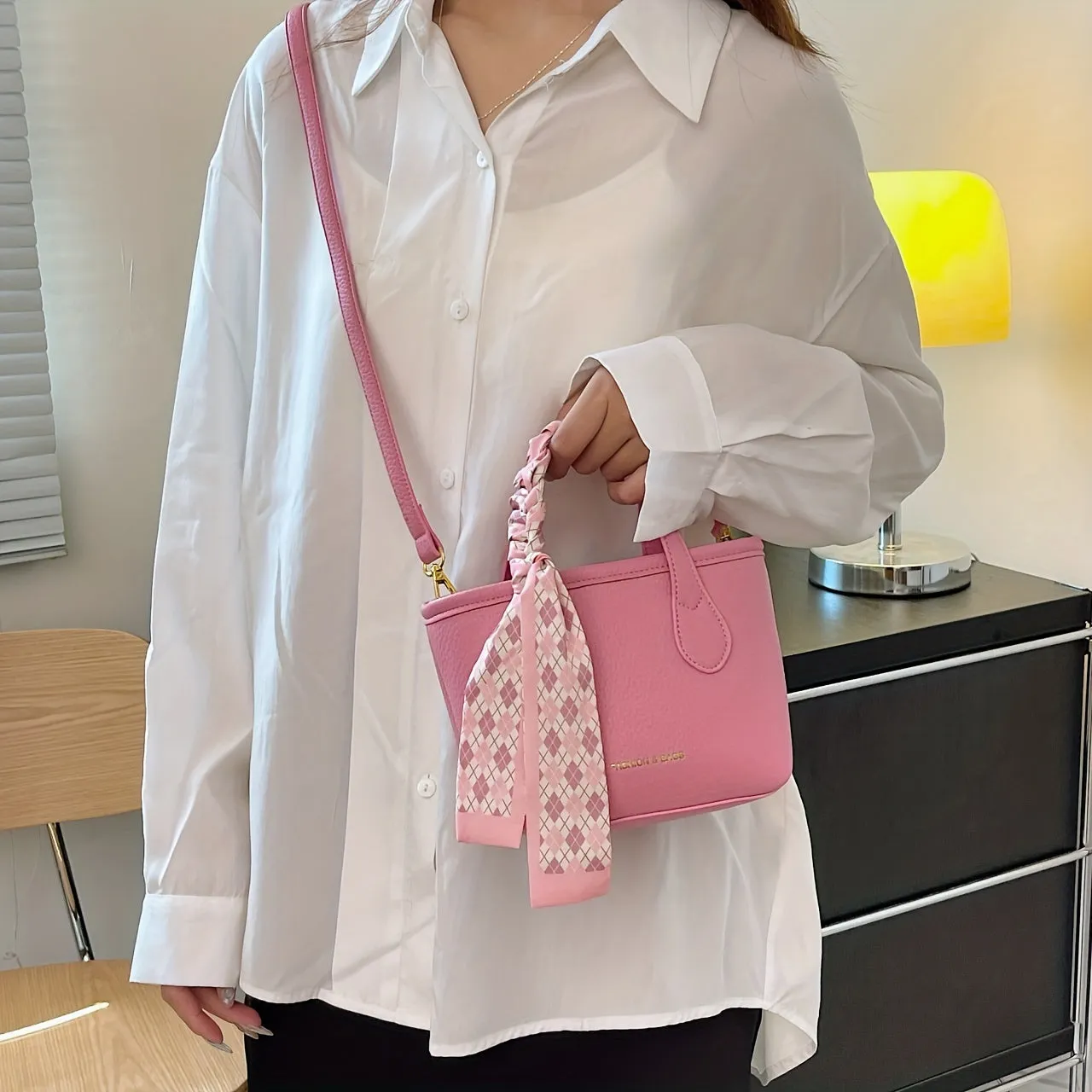 realaiot  Mini Trendy Crossbody Tote Bag, Fashion Scarf Decor Shoulder Bag, Women's Stylish Handbag & Satchel Purse