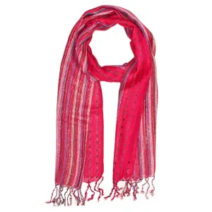 Red Cotton Lurex Shimmering Stripes Scarf