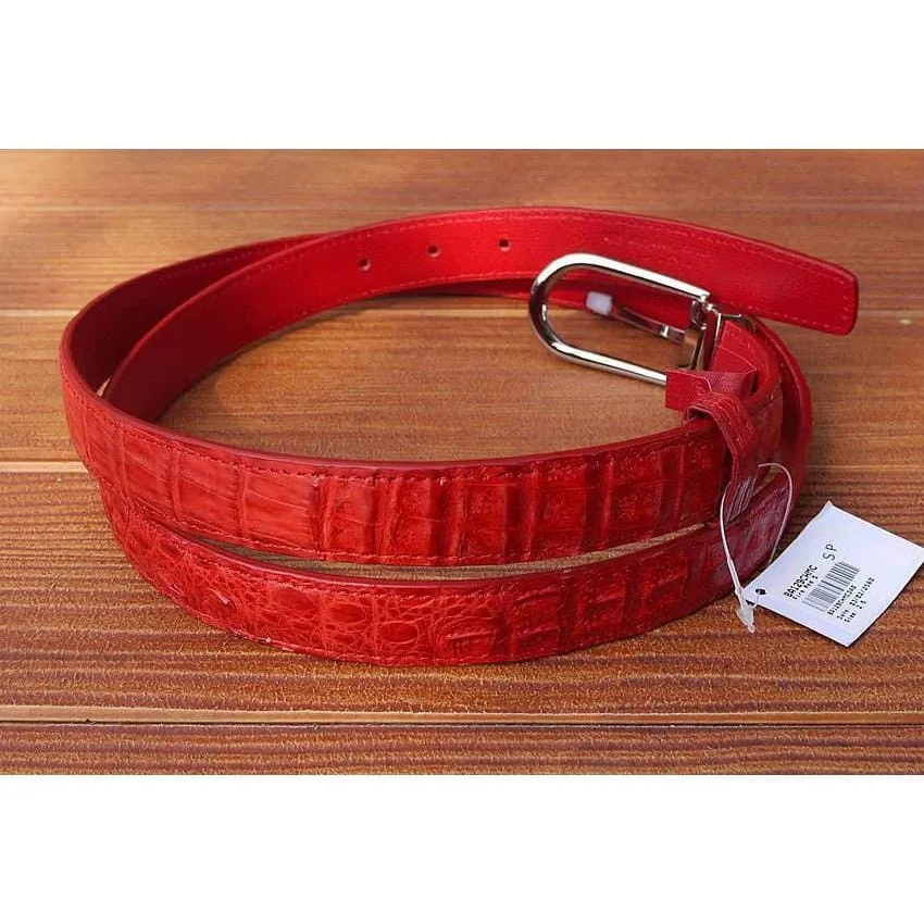 Red Crocodile Leather Womens Belt
