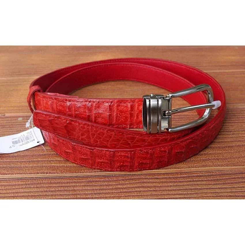 Red Crocodile Leather Womens Belt