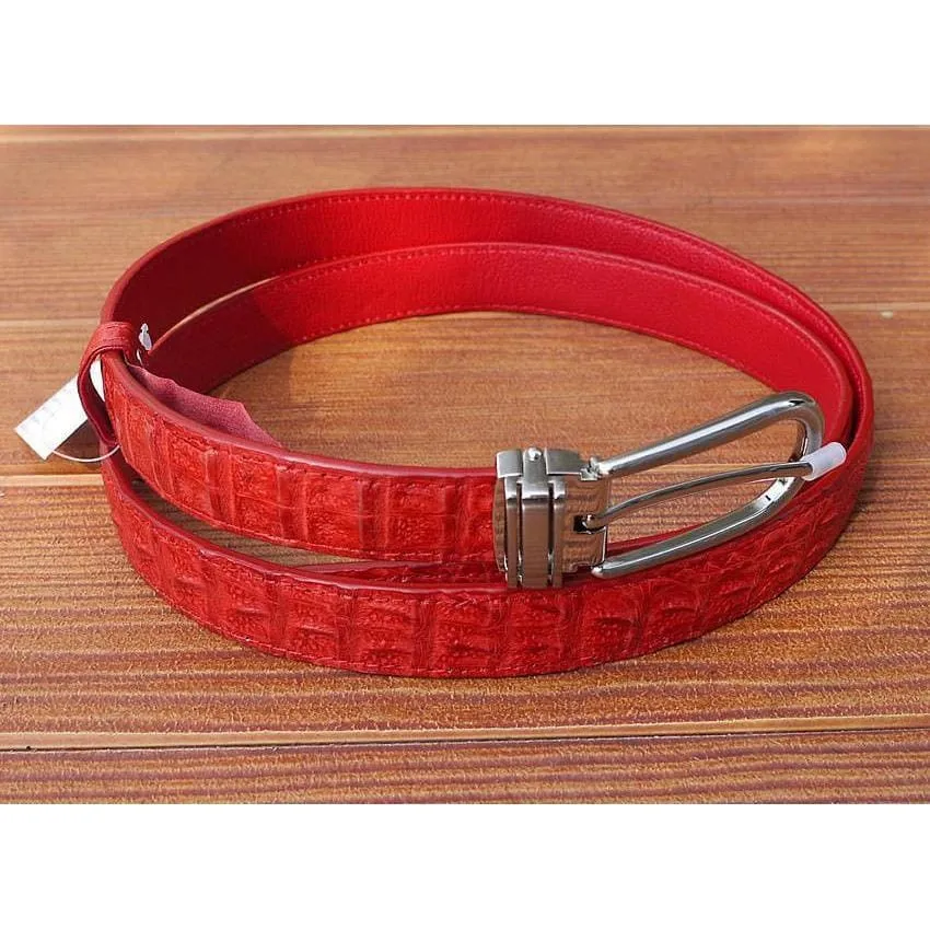 Red Crocodile Leather Womens Belt