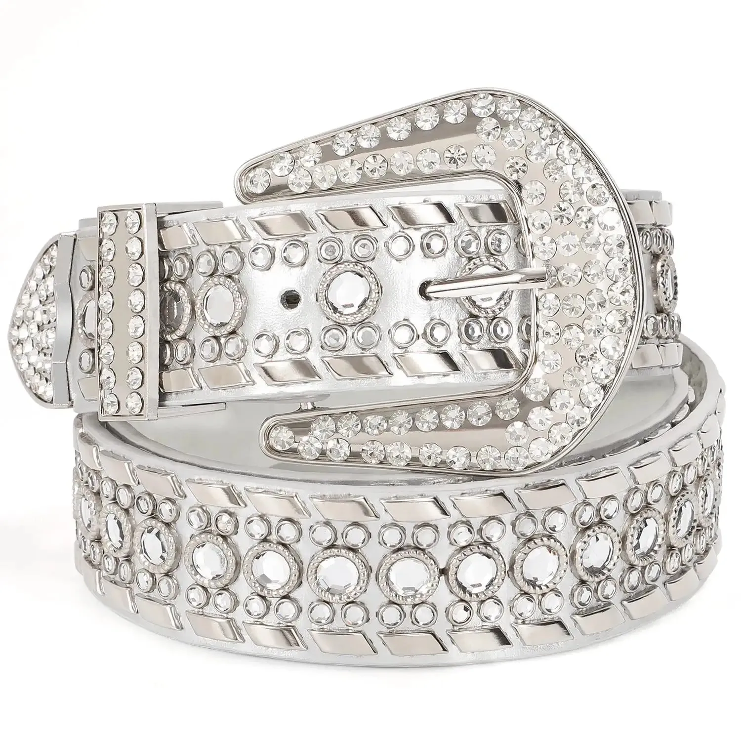 Rhinestone Belt for Men Women Western Cowboy Cowgirl Bling Studded Leather Belt for Jeans Pants
