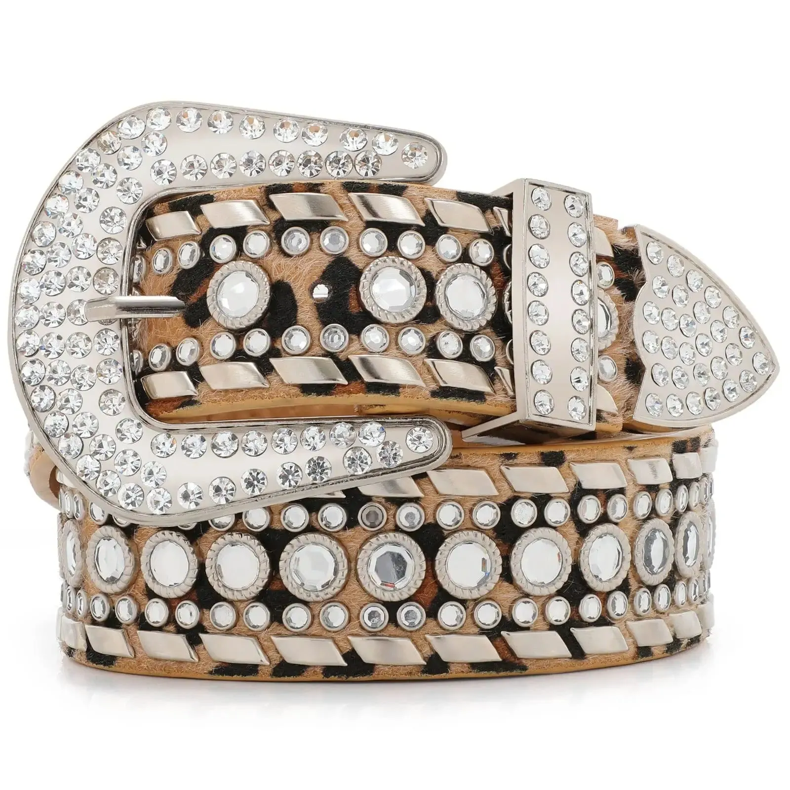 Rhinestone Belt for Men Women Western Cowboy Cowgirl Bling Studded Leather Belt for Jeans Pants