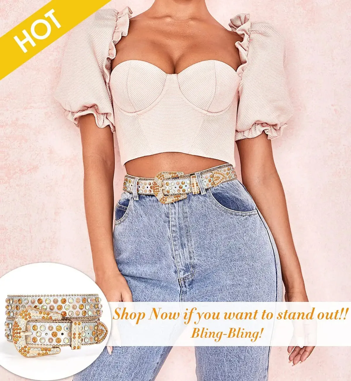Rhinestone Belt for Men Women Western Cowboy Cowgirl Bling Studded Leather Belt for Jeans Pants