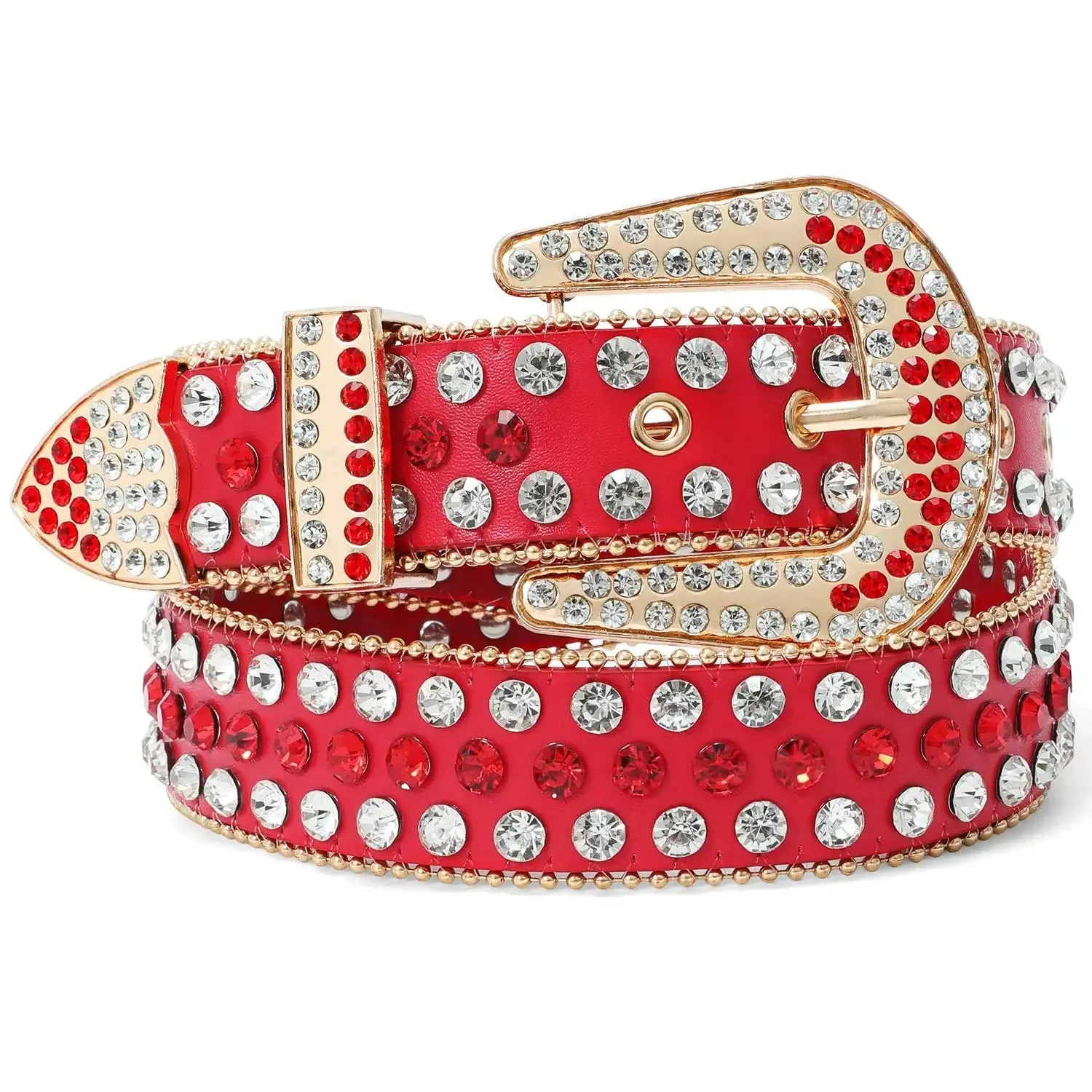 Rhinestone Belt for Men Women Western Cowboy Cowgirl Bling Studded Leather Belt for Jeans Pants