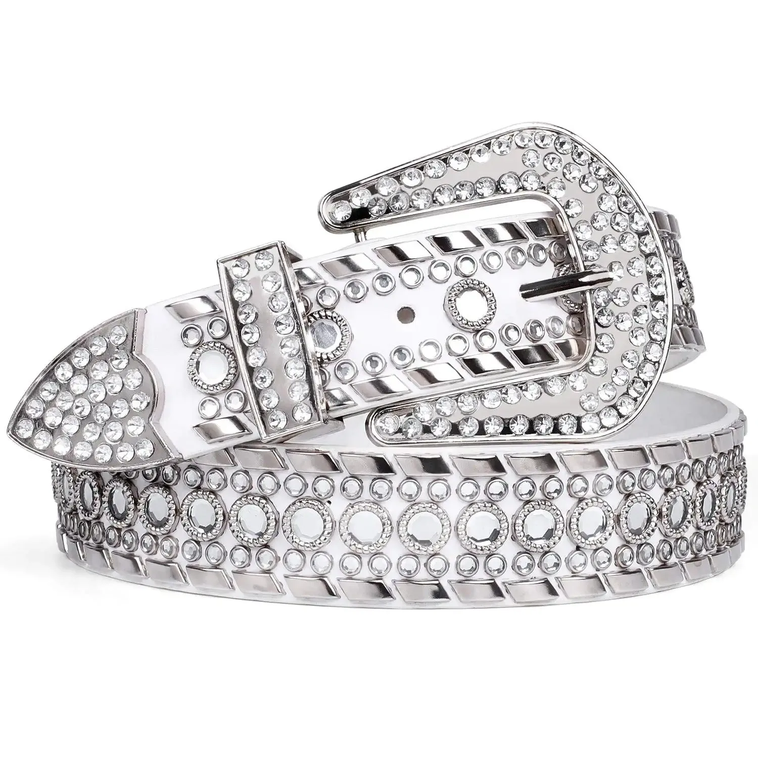 Rhinestone Belt for Men Women Western Cowboy Cowgirl Bling Studded Leather Belt for Jeans Pants