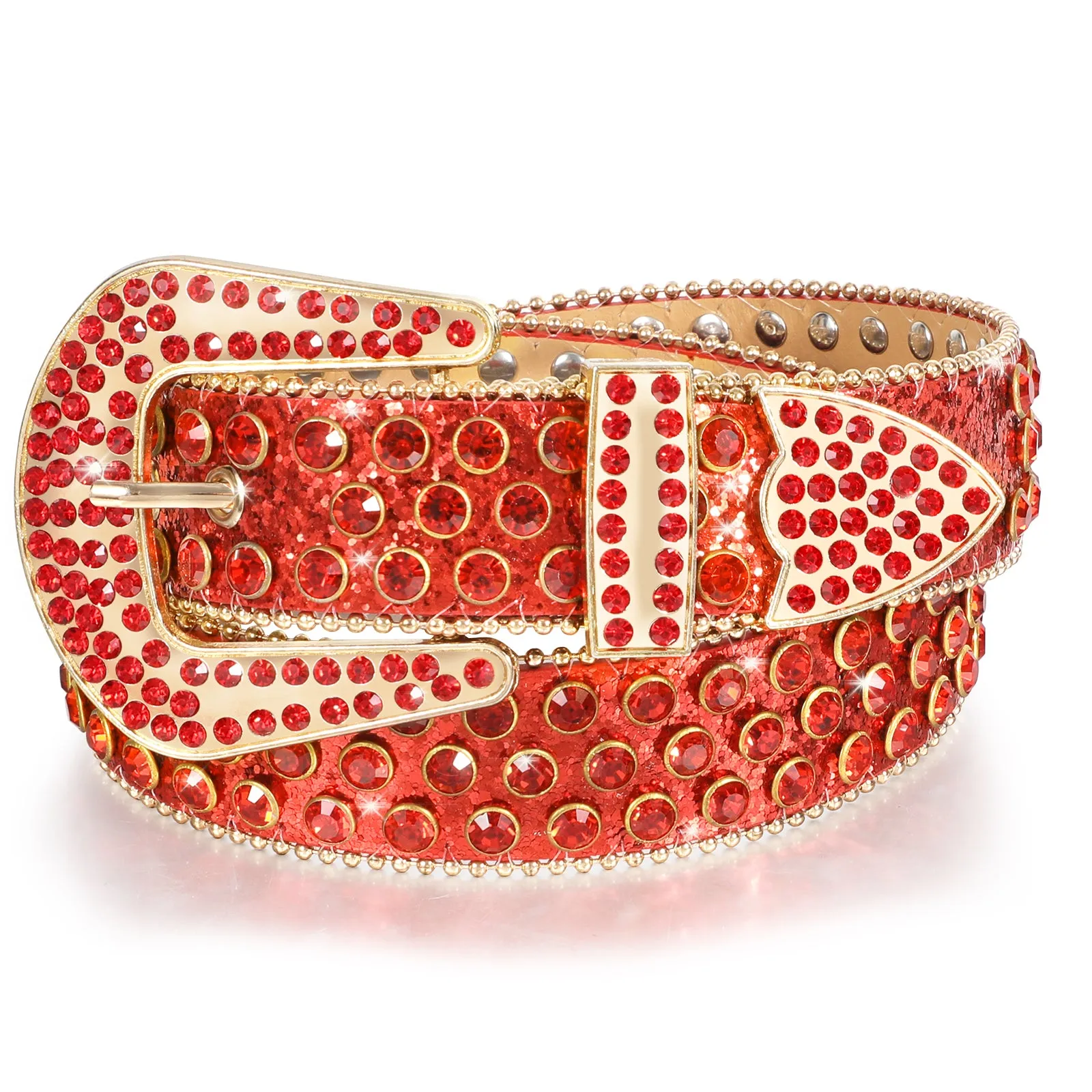 Rhinestone Belt for Men Women Western Cowboy Cowgirl Bling Studded Leather Belt for Jeans Pants