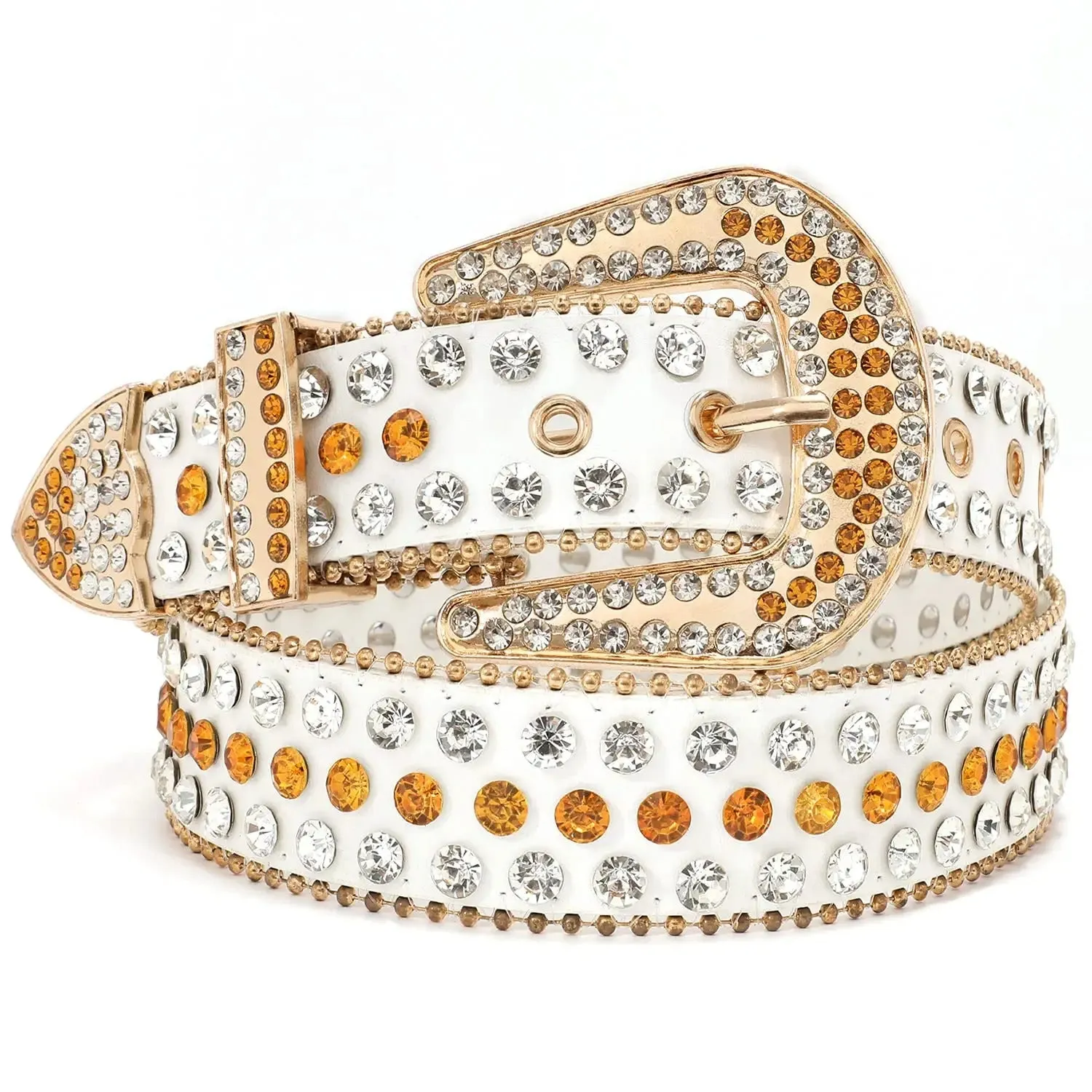 Rhinestone Belt for Men Women Western Cowboy Cowgirl Bling Studded Leather Belt for Jeans Pants