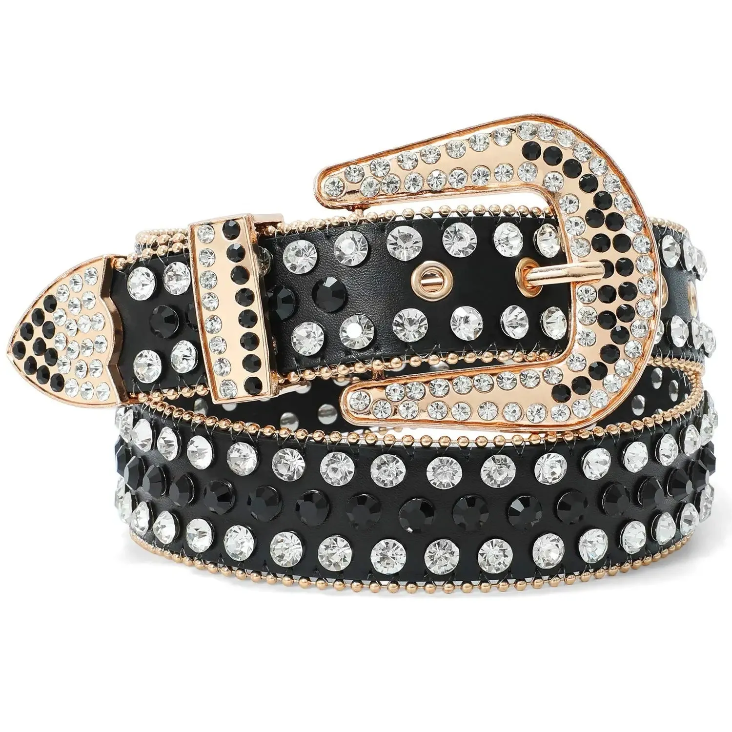 Rhinestone Belt for Men Women Western Cowboy Cowgirl Bling Studded Leather Belt for Jeans Pants